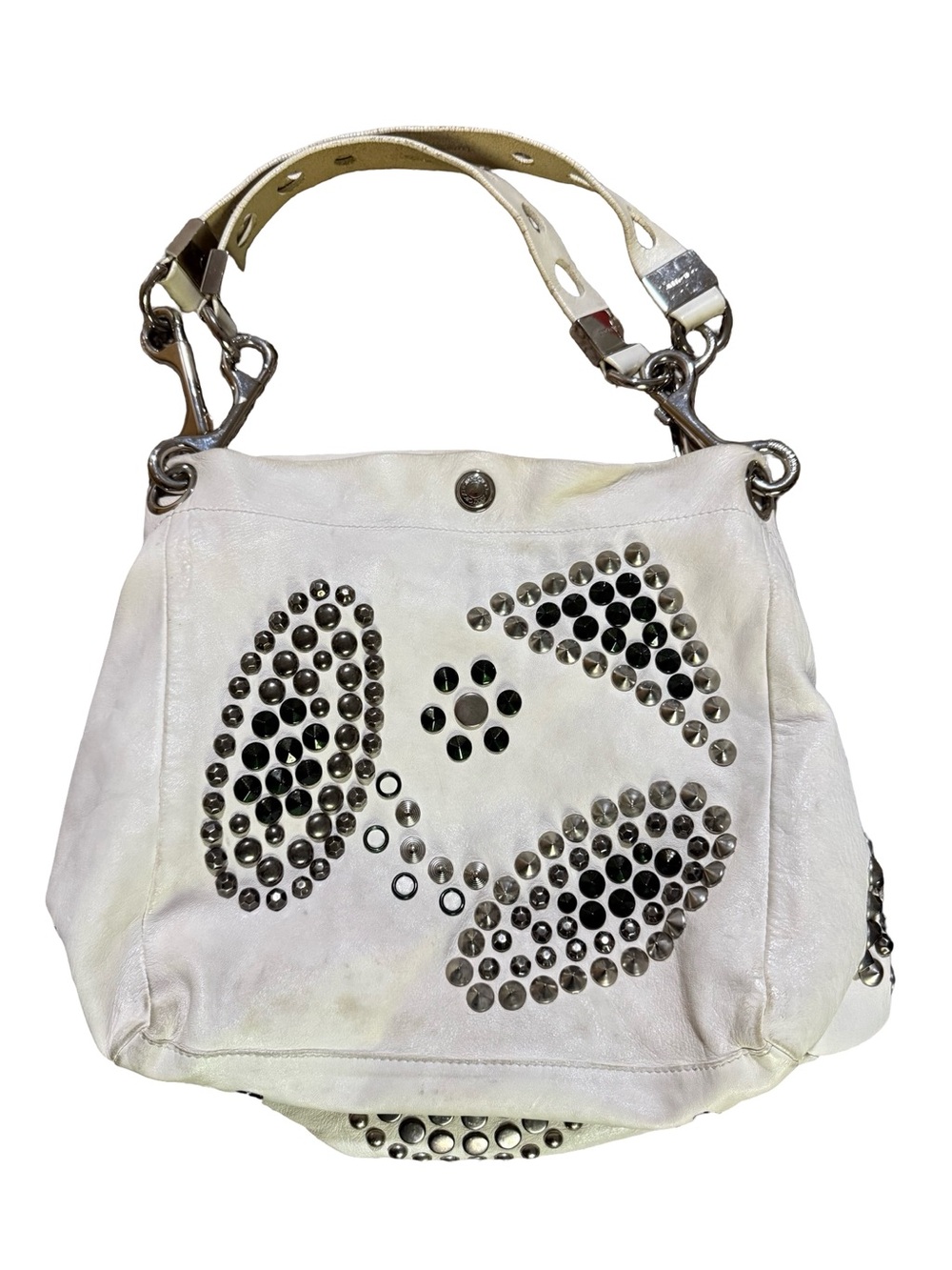 Jimmy Choo White Leather Studded Shoulder Bag